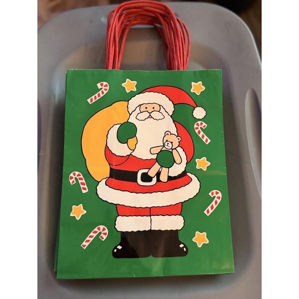 Lot of 7 Vintage 1992 Jeanmarie Christmas Gift Bags Santa Claus Teddy Bear Retro